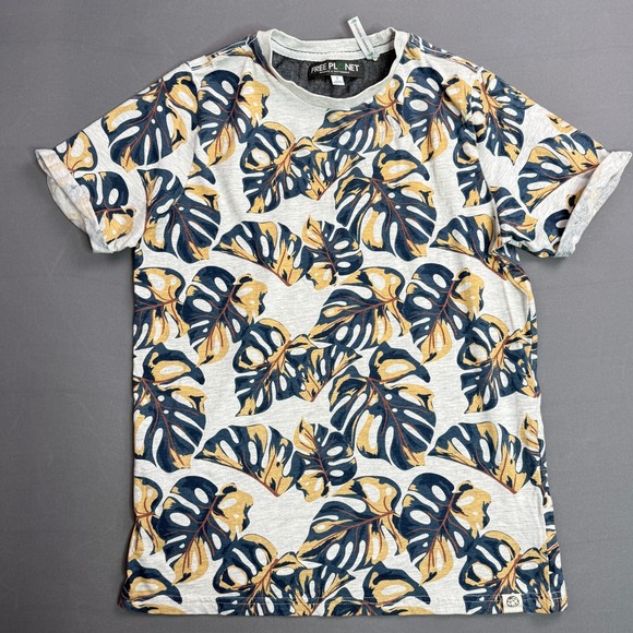 Free‎ Planet Tropical Leaf Print T-Shirt Organic Sustainable Small - Picture 1 of 4